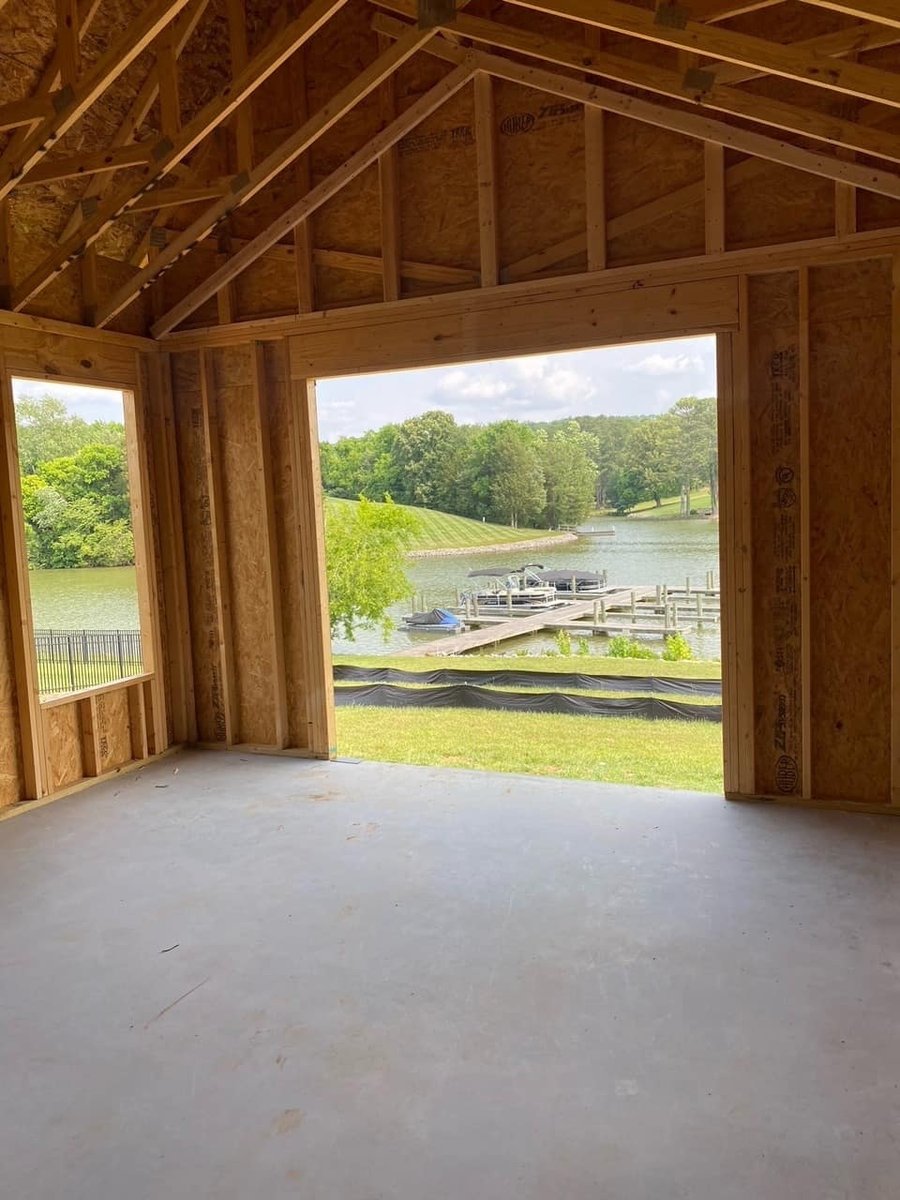 Lake view from a custom home under construction in Knoxville, TN by Debuty Builders