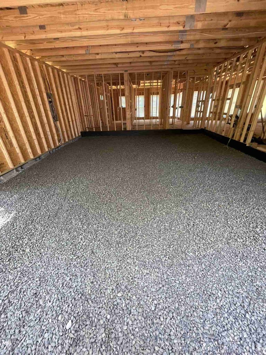 Gravel foundation base laid inside custom home project by Debuty Builders in Knoxville, TN