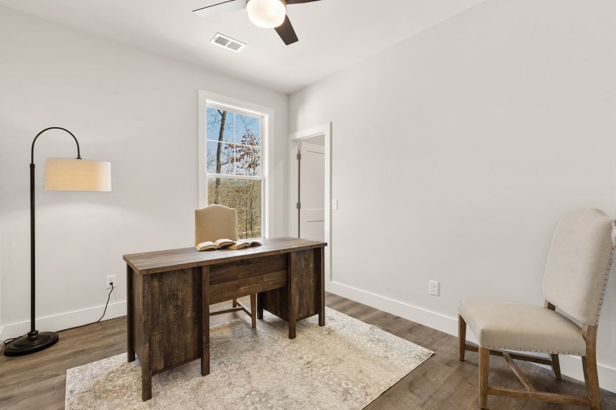Home office with wood desk in Vonore custom home in Knoxville, TN