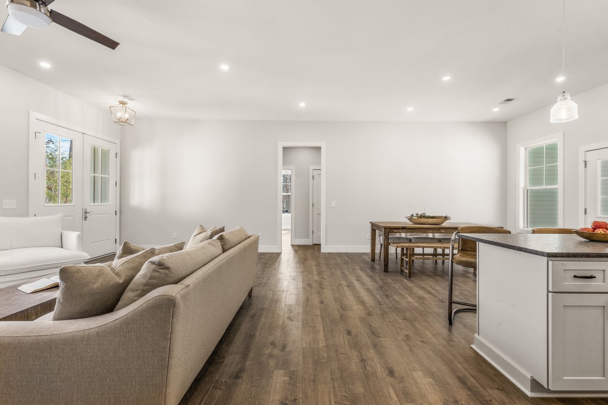 Open layout from living room to kitchen in Vonore custom home in Knoxville, TN